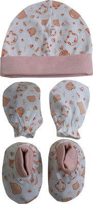 

ANNAPURNA SALES 100% Pure Soft Cotton New Born Baby Booties Mittens Cap Combo Pack of 2 Pair & 1 Pc - ( 0-6 Months ) !! Premium Quality !!(Peach)