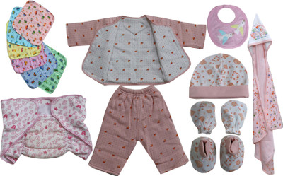 

ANNAPURNA SALES 100% Pure Soft Cotton New Born Baby Gift Set Combo Pack of 13 Pcs. – ( 0 - 6 Months ) !! Skin Friendly n Premium Quality !!(Peach)