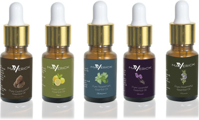 

Maverick Pure Lavender, Rosemary, Cedarwood, Peppermint & Lemon essential oil 5 in 1 pack with dropper(10 ml)
