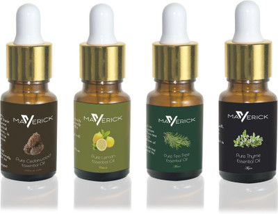 

Maverick Pure Cedarwood, Thyme, Lemon & Tea Tree essential oil 4 in 1 pack with dropper(10 ml)