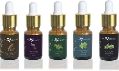 

Maverick Pure Lavender, Cedarwood, Peppermint, Thyme & Tea Tree essential oil 5 in 1 pack with dropper(10 ml)