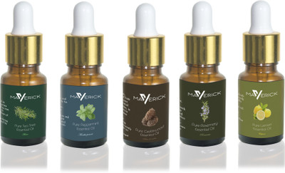 

Maverick Pure Rosemary, Cedarwood, Peppermint, Lemon & Tea Tree essential oil 5 in 1 pack with dropper(10 ml)