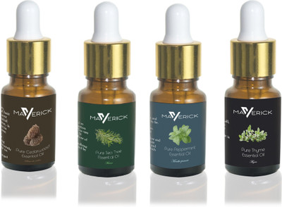 Maverick Pure Cedarwood, Thyme, Peppermint & Tea Tree essential oil 4 in 1 pack with dropper(10 ml)