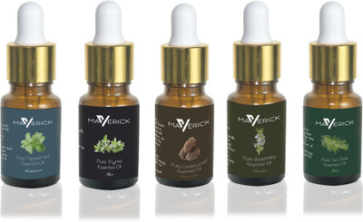 Maverick Pure Rosemary, Cedarwood, Thyme, Peppermint & Tea Tree essential oil 5 in 1 pack with dropper(10 ml)