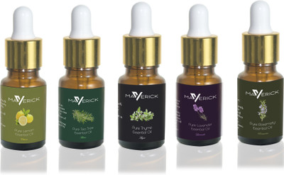 

Maverick Pure Lavender, Rosemary, Thyme, Tea Tree & Lemon essential oil 5 in 1 pack with dropper(10 ml)