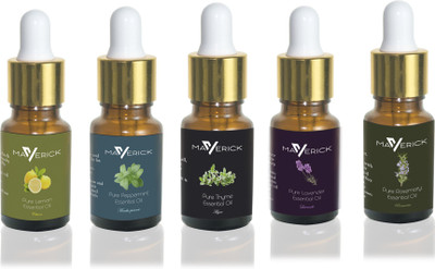 

Maverick Pure Lavender, Rosemary, Thyme, Lemon & Peppermint essential oil 5 in 1 pack with dropper(10 ml)