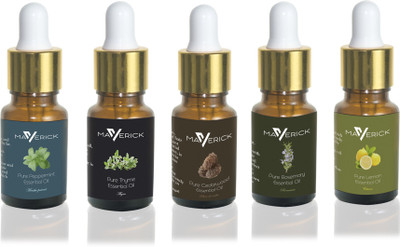 

Maverick Pure Rosemary, Cedarwood, Thyme, Peppermint & Lemon essential oil 5 in 1 pack with dropper(10 ml)