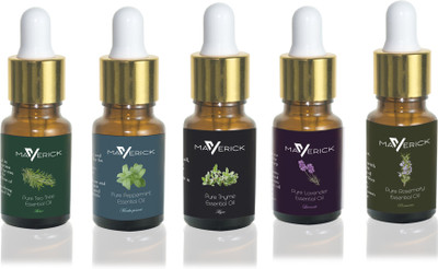 

Maverick Pure Lavender, Rosemary, Thyme, Tea Tree & Peppermint essential oil 5 in 1 pack with dropper(10 ml)