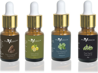 

Maverick Pure Cedarwood, Thyme, Peppermint & Lemon Tree essential oil 4 in 1 pack with dropper(10 ml)