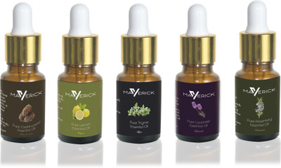 

Maverick Pure Lavender, Rosemary, Cedarwood, Thyme & Lemon essential oil 5 in 1 pack with dropper(10 ml)