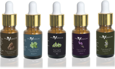 

Maverick Pure Lavender, Rosemary, Cedarwood, Thyme & Peppermint essential oil 5 in 1 pack with dropper(10 ml)