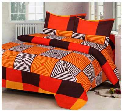 

Astra 150 TC Polycotton Double Checkered Bedsheet(Pack of 3, Orange)