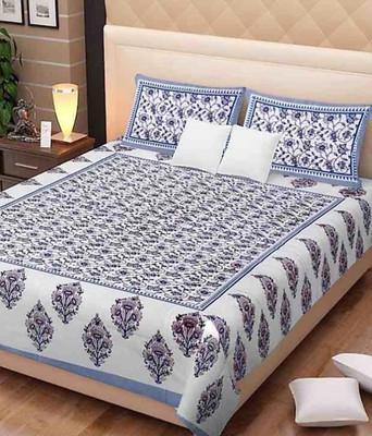 RAJDEVI JAIPUR PRINTS 228 TC Cotton King 3D Printed Flat Bedsheet(Pack of 1, Grey)