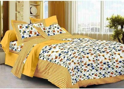Unique Choice Rajasthani Traditional Collection 151 TC Cotton King Floral Flat Bedsheet(Pack of 1, Yellow)