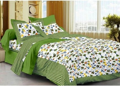 Unique Choice Rajasthani Traditional Collection 151 TC Cotton King Floral Flat Bedsheet(Pack of 1, Green)