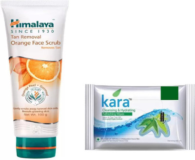 Himalaya tan removal orange face scrub, kara skin care wipes(Set of 2)