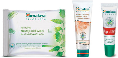 

Himalaya Purifying Neem Facial Wipes, Gentle Exfoliating Walnut Scrub, Lip Balm(Set of 3)