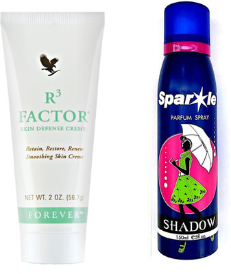

Forever R3 Factor Skin Defense Creme 56.7g With one sparkle perfume spray 150 ml(Set of 2)