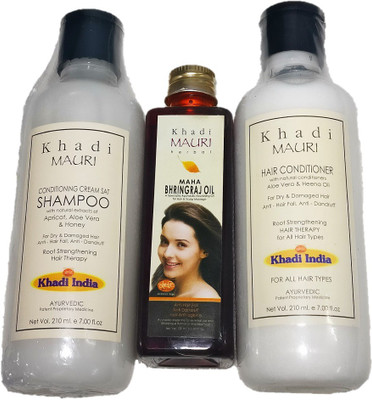 

Khadi Mauri Cream conditioning shampoo with aloe vera conditioner and Maha bringraj hair oil(Set of 3)