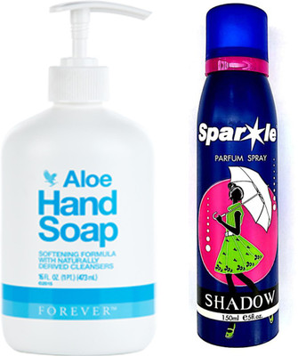 

Forever Aloe Hand Soap 450 ml With one sparkle perfume spray 150 ml(Set of 2)