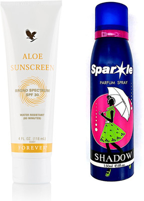 

Forever Aloe Sunscreen 118 g (199) With One Sparkle Perfume Spray 150 Ml(Set of 2)