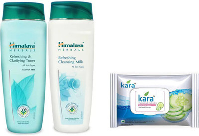 

Himalaya refreshing and clarifying toner, cleansing milk, kara cleansing and hydrating refreshing wipes(Set of 3)