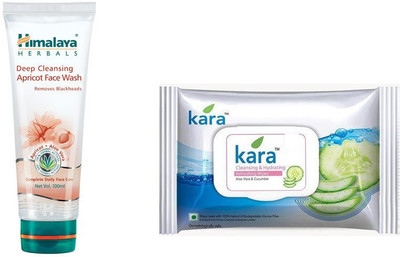 

Himalaya Deep Cleansing Apricot face wash, kara skin care wipes(Set of 2)