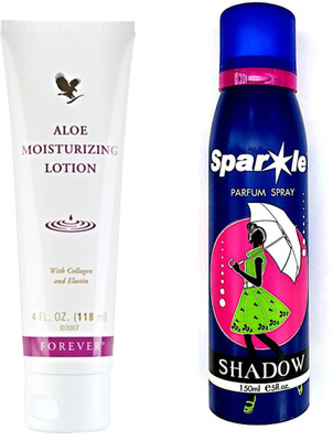 

Forever Aloe moisturizing lotion 118 ml With one sparkle perfume spray 150 ml(Set of 2)