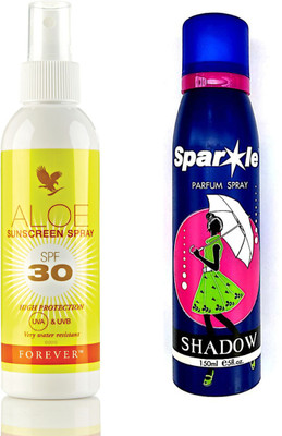 

Forever Aloe Sunscreen Spray 178 ml (319) With One Sparkle Perfume Spray 150 Ml(Set of 2)