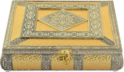 

HOUZZPLUS Handicraft Dry Fruit Box,Mouth Freshner Box, Serving Tray, Decorative Platter, Festive Decor , Wedding Gifts , Decorative Items Wooden Gift Box(Gold)