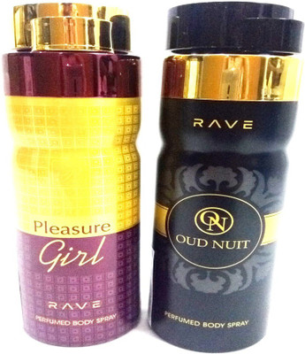 

RAVE PLEASURE GIRL AND OUD NUIT Perfume Body Spray - For Men & Women(400 ml, Pack of 2)