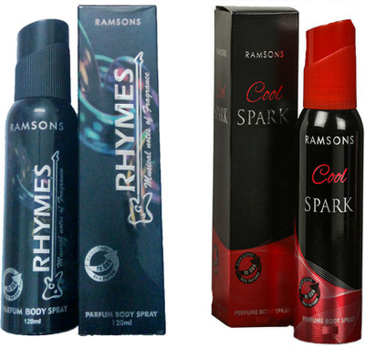 

RAMSONS COOL SPARK PERFUME BODY SPRAY 120 ML+RHYMES PERFUME BODY SPRAY 120 ML Deodorant Spray - For Men & Women(120 ml, Pack of 2)