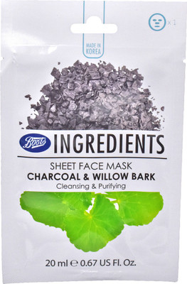 

Boots Ingredients Sheet Face Mask, Charcoal & Willow Bark Cleansing & Purifying - 20ml (0.67oz)(20 ml)