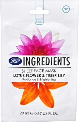 

Boots Ingredients Sheet Face Mask, Lotus Flower & Tiger Lily Radiance & Brightening - 20ml (0.67oz)(20 ml)