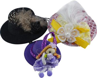 

Saamarth Impex Unique Bargains Ladies Party Meshy Design Cover Mini Top Hat Alligator Hair Clip -Set Of 3 Hair Clip(Multicolor)