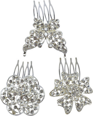 

Saamarth Impex Butterfly Flowers With Silver Color Hair Accessories Bun Pins Juda Pins Hair Clip For Women Set Of 3 Piece Bun Clip(Multicolor)