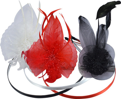 

Saamarth Impex Feather & Flower Décor Nylon Meshed Multi Color Designer Hair Buckle Hair Accessories Set of 3 Head Band(Multicolor)