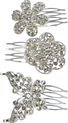 

Saamarth Impex Butterfly Flowers With Silver Color Hair Accessories Bun Pins Juda Pins Hair Clip For Women Set Of 3 Piece Bun Clip(Multicolor)