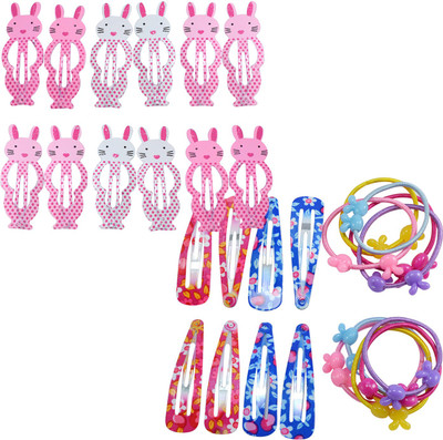 

Saamarth Impex Printed Snap Clip With Rubber Band Hair Accessories Set For Girls & Woman 20 Clips & 10 Rubber Bands Hair Accessory Set(Multicolor)