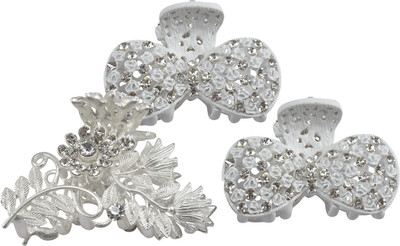 

Saamarth Impex Wedding , Party Wear Designer White Color Rhienstone Beaded Heavy Hair Clips Set Of 3 Hair Clip(Multicolor)