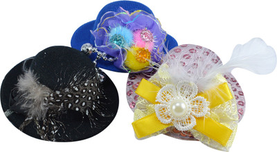

Saamarth Impex New Style Cute Hat Shaped Flower Adornment Girls Feathered Hat Hair Clips Ladies Hair Accessories Fashion Hat Set Of 3 Hair Clip(Multicolor)