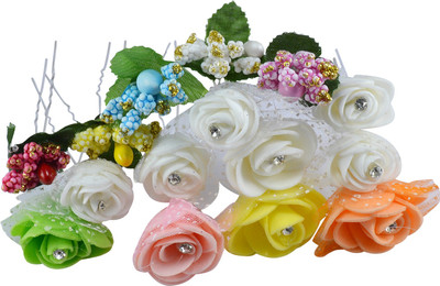 

Saamarth Impex Artificial Jewelry Flower Juda Pin Set For Women Girls Hair Accessories/For Women /Girls Set Of 15 Piece Bun Clip(Multicolor)