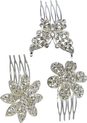 

Saamarth Impex Butterfly Flowers With Silver Color Hair Accessories Bun Pins Juda Pins Hair Clip For Women Set Of 3 Piece Bun Clip(Multicolor)