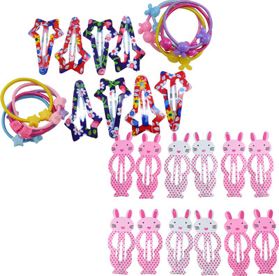 

Saamarth Impex Printed Snap Clip With Rubber Band Hair Accessories Set For Girls & Woman 20 Clips & 10 Rubber Bands Hair Accessory Set(Multicolor)