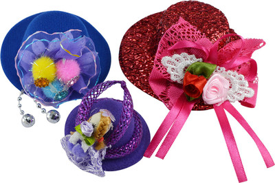 

Saamarth Impex New Style Cute Hat Shaped Flower Adornment Girls Feathered Hat Hair Clips Ladies Hair Accessories Fashion Hat Set Of 3 Hair Clip(Multicolor)