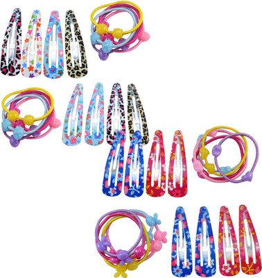 

Saamarth Impex Multicolor Snap Clips With Rubber Band Hair Accessories Set 16 Clips With 20 Rubber Bands Hair Accessory Set(Multicolor)