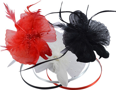 

Saamarth Impex Feather & Flower Décor Nylon Meshed Multi Color Designer Hair Buckle Hair Accessories Set of 3 Head Band(Multicolor)