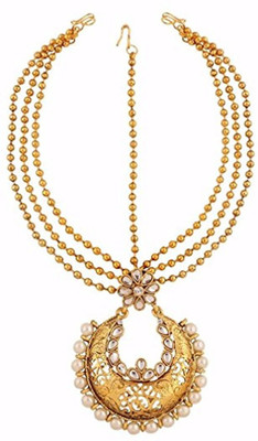 

Sanjog Enchanted Golden Statement Matha Patti Maang Tikka For Women & Girls Hair Chain(Gold)