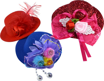 

Saamarth Impex New Style Cute Hat Shaped Flower Adornment Girls Feathered Hat Hair Clips Ladies Hair Accessories Fashion Hat Set Of 3 Hair Clip(Multicolor)