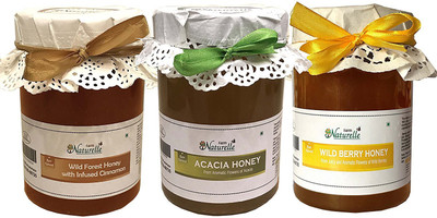 

Farm Naturelle 100% Pure Raw Natural Jungle/Forest Honey with Infused Cinnamon, Forest Acacia Honey n Wild Berry Sidr Honey(815 Grams x 3 Pack)-Delicious and Healthy(2445 g, Pack of 3)